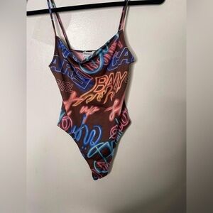Bershka neon light modern rave bodysuit size medium